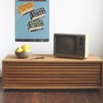 Oiled Teak Small TV Stand With Slatted Front