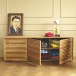 Oiled Teak 3 Door Sideboard With Slatted Doors