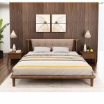 Teak Wood Minimal Upholstered Bed - Image 2