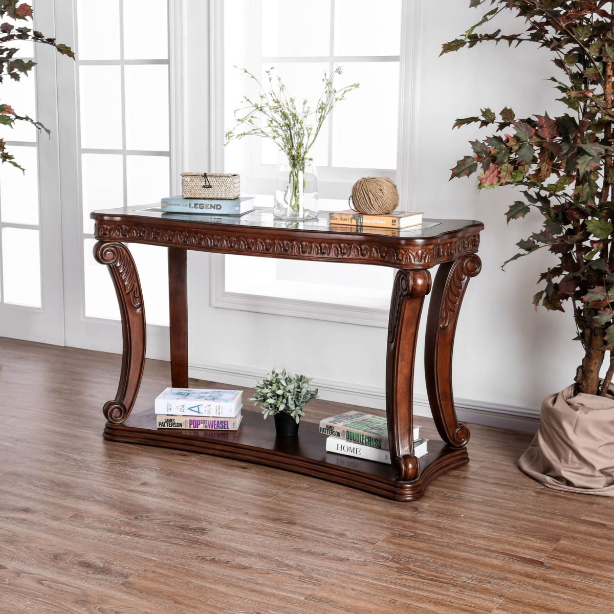 Buy Dark Teak Glass Top Entryway/Sofa Table Online TeakLab