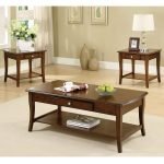 3-piece Casual Dark Teak Finish Coffee End Table Set