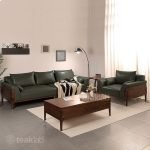 Timeless Teak Wood Sofa with Rich Leatherette Seating - Image 4