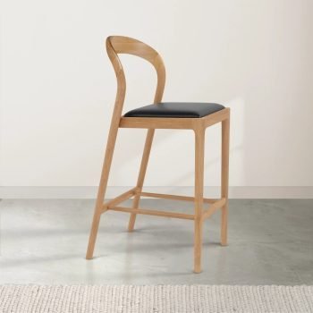 Modern Teak Wood Bar Chair with Curved Back