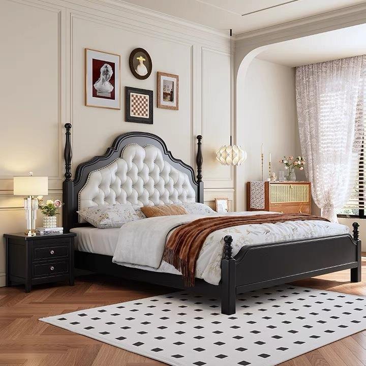 H39a8b900681b44a9b7e149b9998c287fc Regal Elegance: Tufted Teak Poster Bed - Image 1