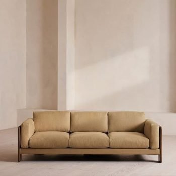 Solace Mid-Century Sofa with Sculpted Teak Wood Frame