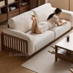 Modern Teak Wood Slatted Sofa with Plush Upholstery - Image 11