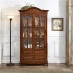 Classic Teak Wood Glass Door Display Cabinet with Drawers - Image 2
