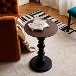 Vintage Turned Teak Wood Side Table – Matte Black Finish - Image 4