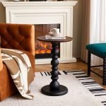Vintage Turned Teak Wood Side Table – Matte Black Finish - Image 5