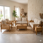 Solid Teak Wood Sofa Set with Cane