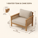 Solid Teak Wood Sofa Set with Cane - Image 5