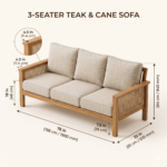 Solid Teak Wood Sofa Set with Cane - Image 3