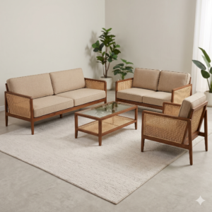 teak wood sofa with rattan
