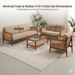 Minimalist Teak Wood Sofa Set with Rattan with coffee table - Image 2